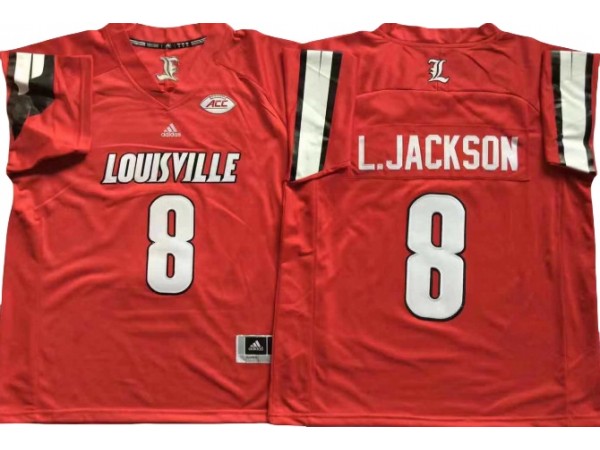 Louisville Cardinals #8 Lamar Jackson Red Football Jersey