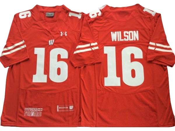 Wisconsin Badgers #16 Russell Wilson Red Football Jersey