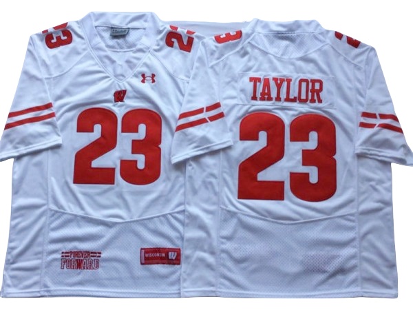 Wisconsin Badgers #23 Jonathan Taylor White Football Jersey