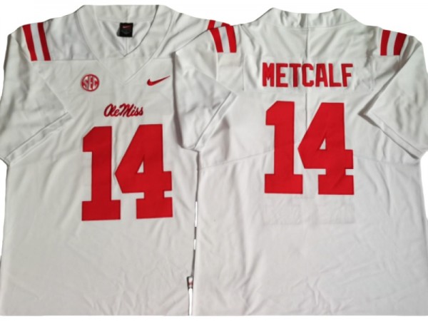 Ole Miss Rebels #14 DK Metcalf White Football Jersey