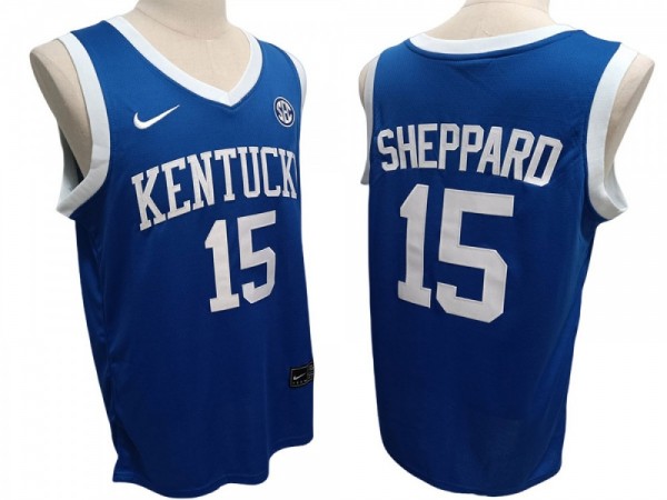 Kentucky Wildcats #15 Reed Sheppard Blue Basketball Jersey