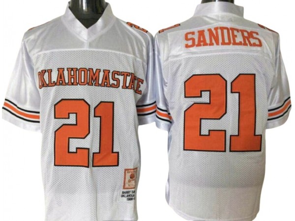 Oklahoma State Cowboys #21 Barry Sanders White Throwback Jersey