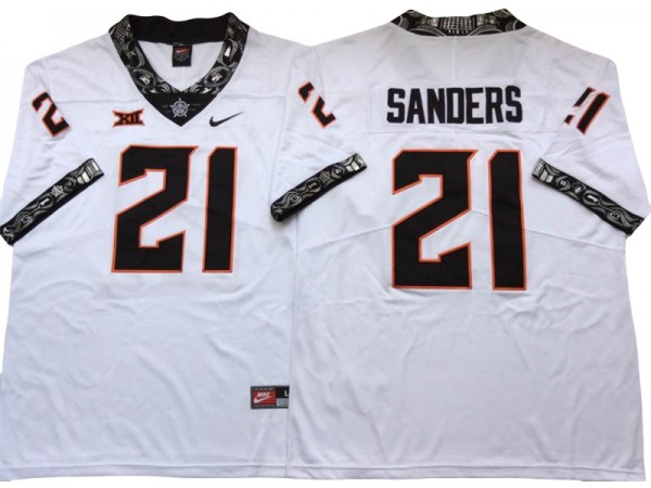 Oklahoma State Cowboys #21 Barry Sanders White Football Jersey