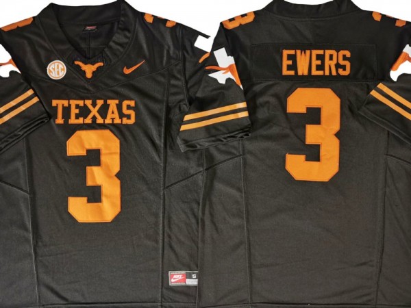 Texas Longhorns #3 Quinn Ewers Black Vapor F.U.S.E. Limited Jersey - Texas logo