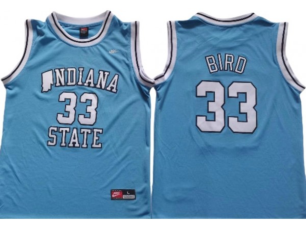 Indiana State Sycamores #33 Larry Bird Light Blue Basketball Jersey