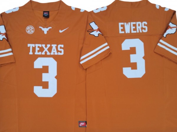 Texas Longhorns #3 Quinn Ewers Orange Vapor F.U.S.E. Limited Jersey - Texas logo