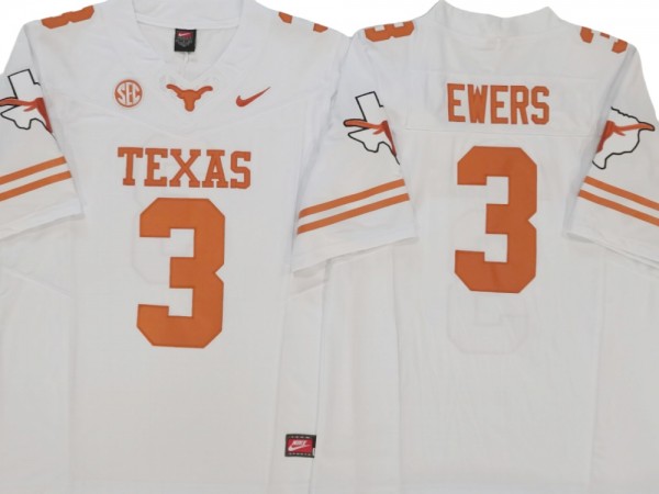 Texas Longhorns #3 Quinn Ewers White Vapor F.U.S.E. Limited Jersey - Texas logo