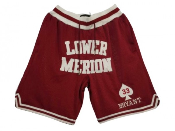 Lower Merion High School #33 Kobe Bryant Red Basketball Shorts