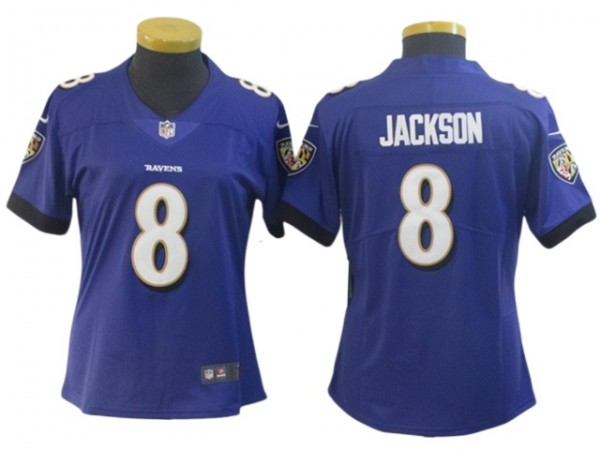 Women Baltimore Ravens #8 Lamar Jackson Vapor Limited Jersey - Purple/White/Black