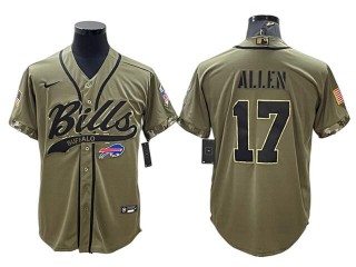 Buffalo Bills #17 Josh Allen Olive Salute To Service Baseball Style Jersey