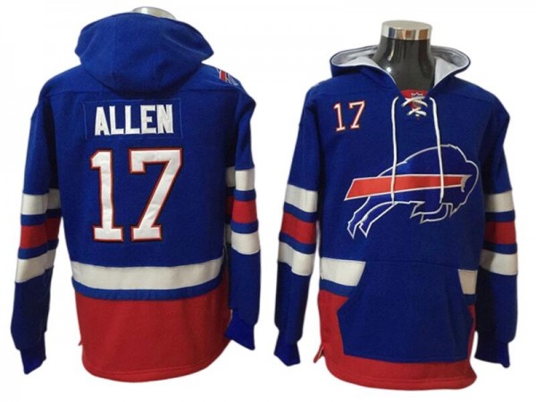 Buffalo Bills #17 Josh Allen Blue One Front Pocket Pullover Hoodie