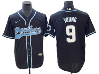 Carolina Panthers #9 Bryce Young Baseball Style Jersey - Black/White/Light Blue