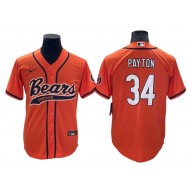 Chicago Bears #34 Walter Payton Baseball Jersey- Orange & Navy