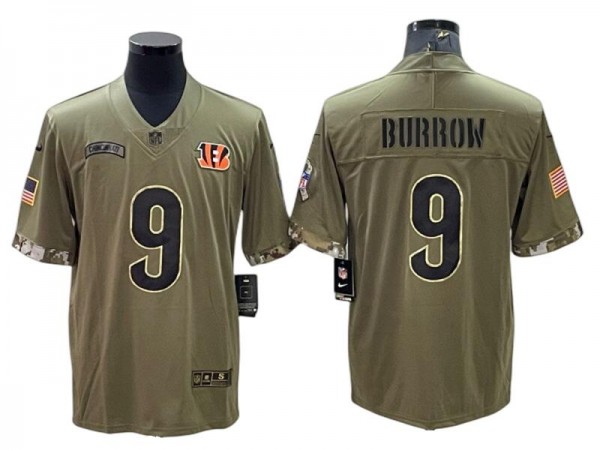 Cincinnati Bengals #9 Joe Burrow Olive 2022 Salute To Service Limited Jersey