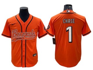 Cincinnati Bengals #1 Ja'Marr Chase Baseball Style Jersey - Orange/White