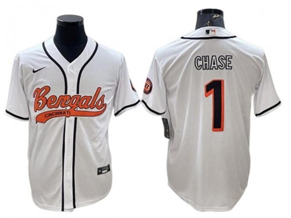 Cincinnati Bengals #1 Ja'Marr Chase Baseball Style Jersey - Orange/White