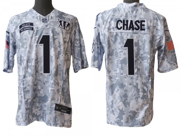 Cincinnati Bengals #1 Ja'Marr Chase Arctic Camo 2024 Salute to Service Limited Jersey