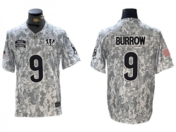 Cincinnati Bengals #9 Joe Burrow Arctic Camo 2024 Salute to Service Limited Jersey