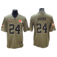 Cleveland Browns #24 Nick Chubb Olive 2022 Salute To Service Limited Jersey