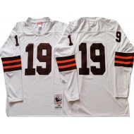 M&N Cleveland Browns #19 Bernie Kosar White Legacy Long Sleeve Jersey