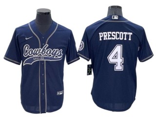 Dallas Cowboys #4 Dak Prescott Baseball Jersey- Gray & White & Navy & Olive