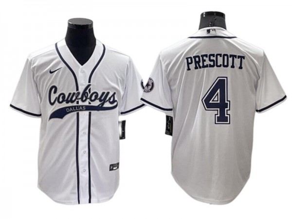 Dallas Cowboys #4 Dak Prescott Baseball Jersey- Gray & White & Navy & Olive