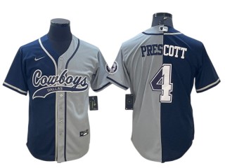 Dallas Cowboys #4 Dak Prescott Navy/Gray Split Baseball Jersey