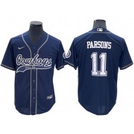 Dallas Cowboys #11 Micah Parsons Baseball Jersey- Navy & White & Gray & Olive