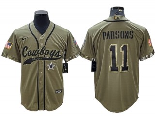 Dallas Cowboys #11 Micah Parsons Baseball Jersey- Navy & White & Gray & Olive