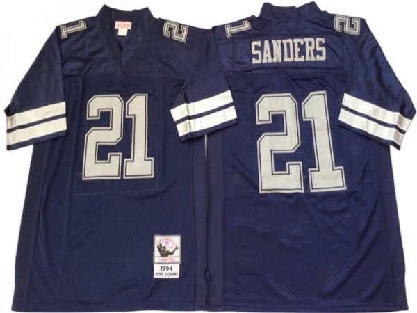 M&N Dallas Cowboys #21 Deion Sanders Navy 1994 Legacy Jersey