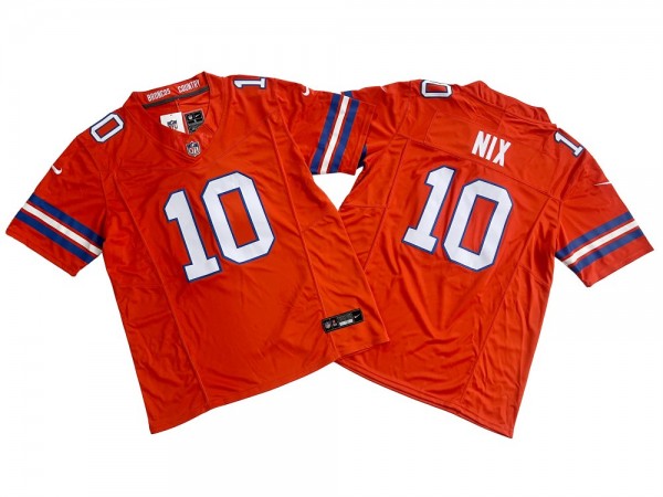 Denver Broncos #10 Bo Nix Orange Alternate Throwback Vapor F.U.S.E. Limited Jersey