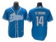 Detroit Lions #14 Amon-Ra St. Brown Baseball Style Jersey - Light Blue/White/Gray