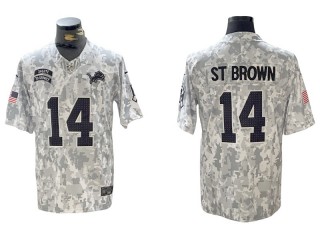 Detroit Lions #14 Amon-Ra St. Brown Arctic Camo 2024 Salute to Service Limited Jersey