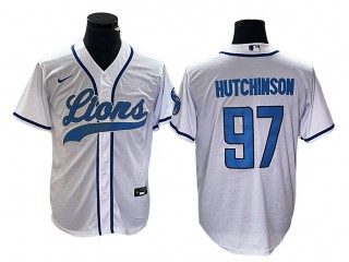 Detroit Lions #97 Aidan Hutchinson White Baseball Style Jersey