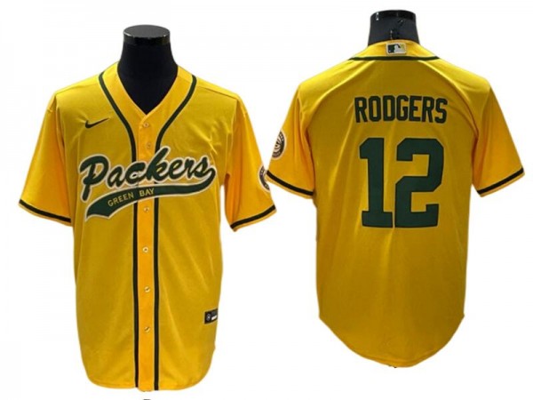 Green Bay Packers #12 Aaron Rodgers Baseball Style Jersey - Green/White/Olive