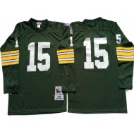 M&N Green Bay Packers #15 Bart Starr Green 1969 Throwback Long Sleeve Jersey