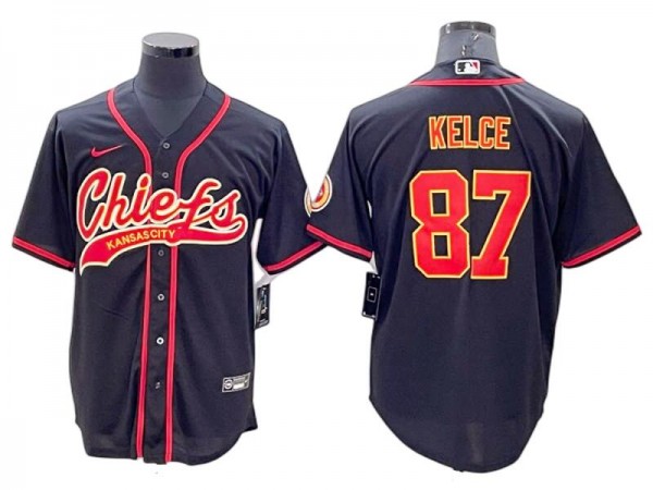 Kansas City Chiefs #87 Travis Kelce Baseball Jersey - Red/Black