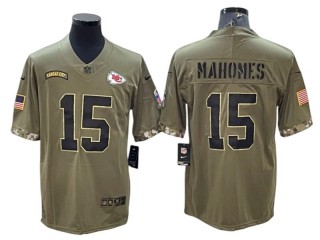 Kansas City Chiefs #15 Patrick Mahomes 2022 Olive Salute To Service Limited Jersey