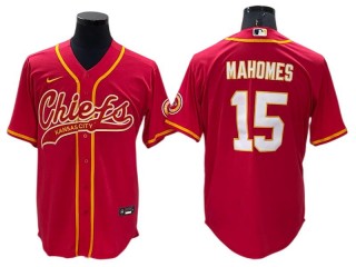 Kansas City Chiefs #15 Patrick Mahomes Baseball Jersey-Red & Black & Olive 