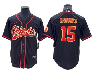 Kansas City Chiefs #15 Patrick Mahomes Baseball Style Jersey - Red/Black/Olive 