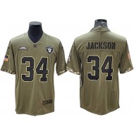 Las Vegas Raiders #34 Bo Jackson 2022 Olive Salute To Service Limited Jersey