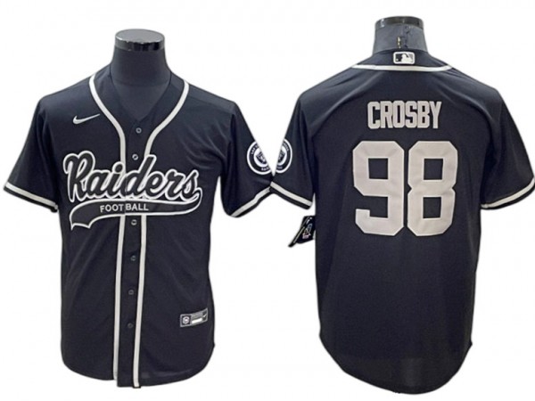 Las Vegas Raiders #98 Maxx Crosby Baseball Jersey - Gray/Black/Olive