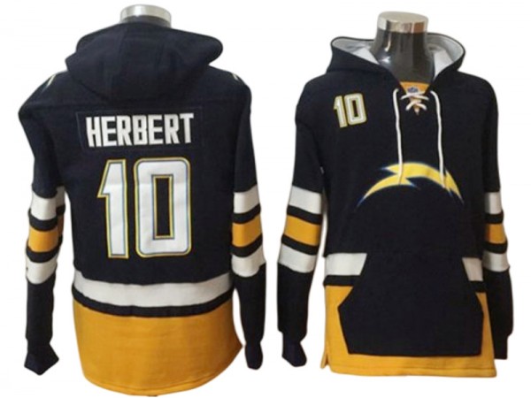 Los Angeles Chargers #10 Justin Herbert Black Pocket Pullover Hoodie Jersey