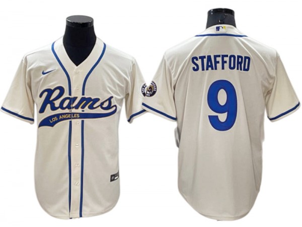 Los Angeles Rams #9 Matthew Stafford Baseball Jersey-Yellow & Cream & White & Royal 