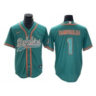 Miami Dolphins #1 Tua Tagovailoa Baseball Style Jersey - Orange/Aqua