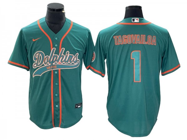 Miami Dolphins #1 Tua Tagovailoa Baseball Style Jersey - Orange/Aqua