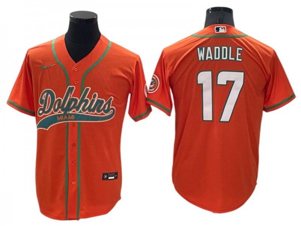 Miami Dolphins #17 Jaylen Waddle Orange Baseball Style Jersey