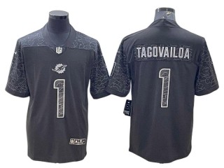 Miami Dolphins #1 Tua Tagovailoa Black RFLCTV Limited Jersey