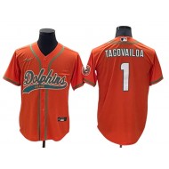 Miami Dolphins #1 Tua Tagovailoa Baseball Style Jersey - Orange/Aqua