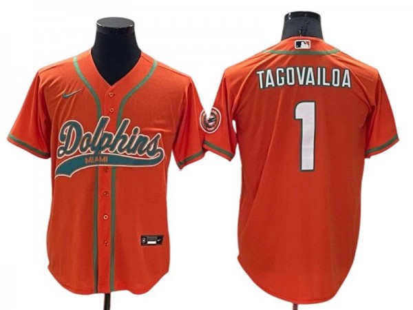 Miami Dolphins #1 Tua Tagovailoa Baseball Style Jersey - Orange/Aqua